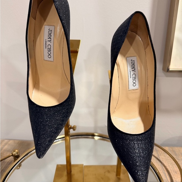 Jimmy Choo Shoes - Jimmy Choo Black Glitter Pointed Toe Pumps